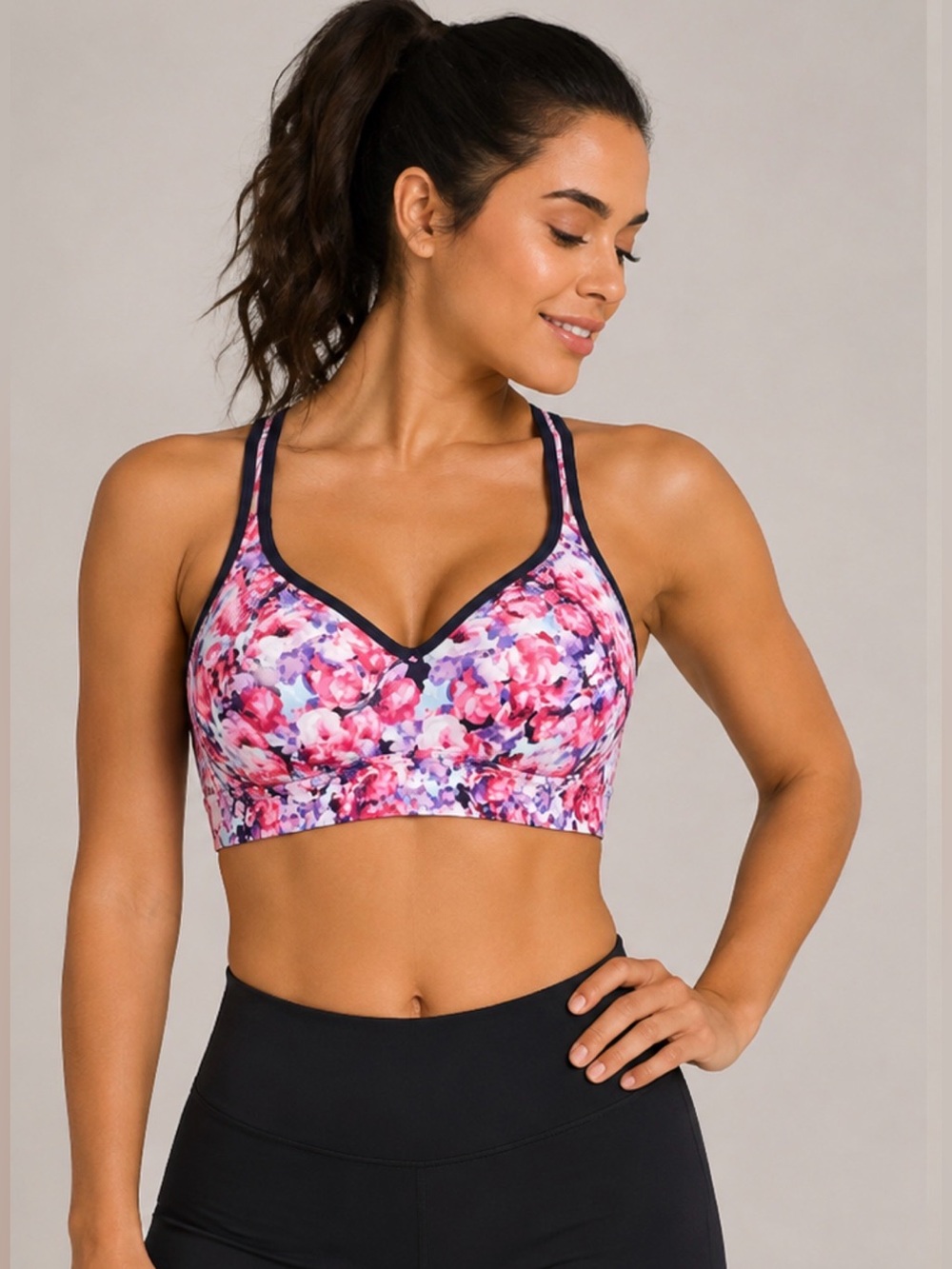 Victoria's Secret Pink Floral & Stripe Racerback Sports Bra